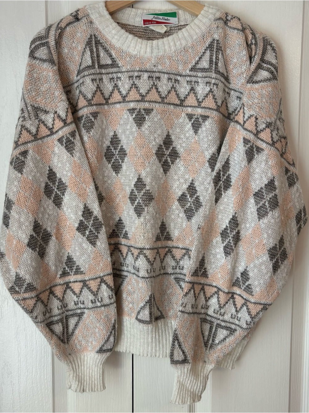 Vintage 80s Justin Blake Sweater, Made Italy L 🩷🩶